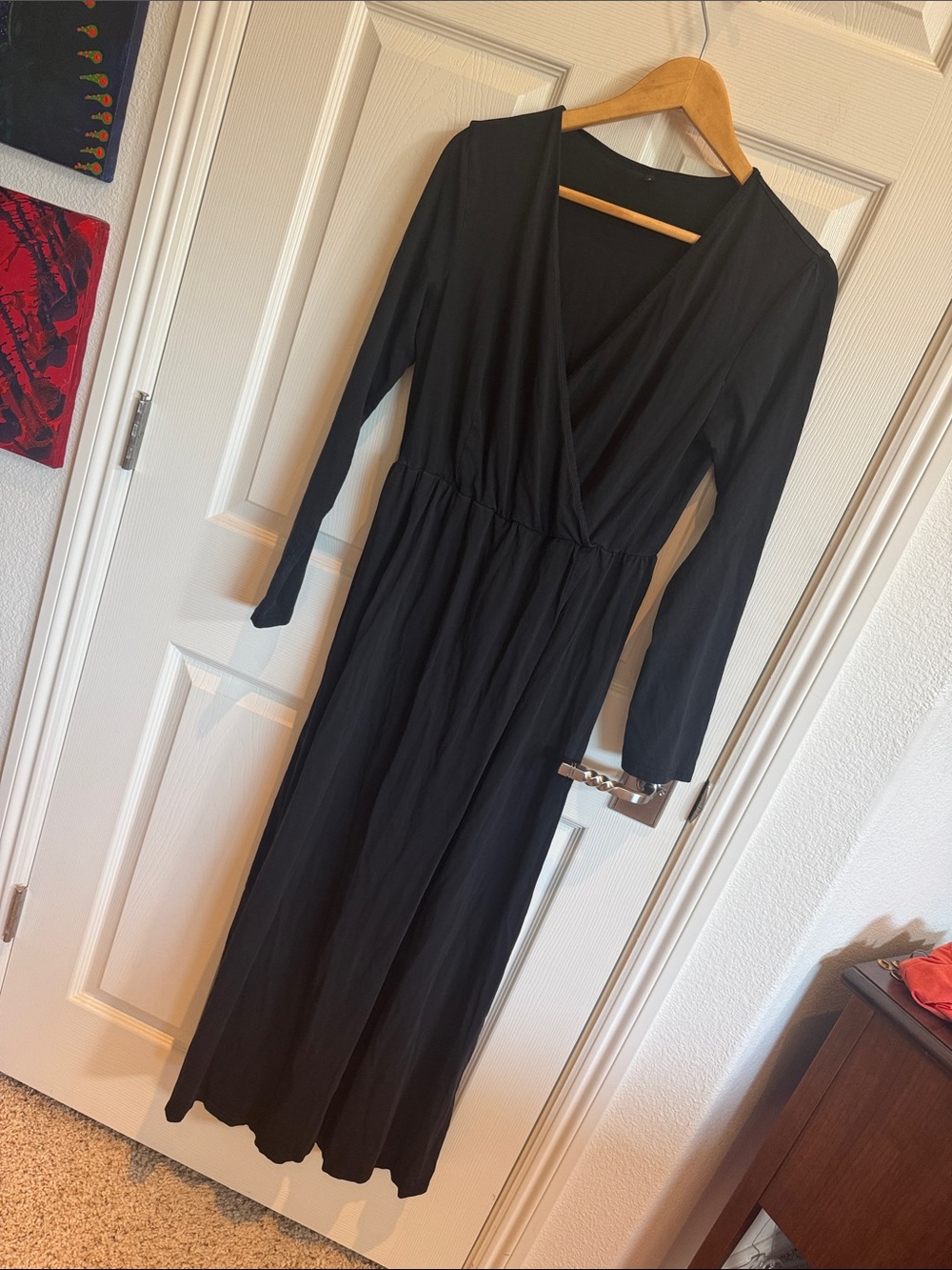 Women's Black Long Sleeve Wrap Maxi Dress